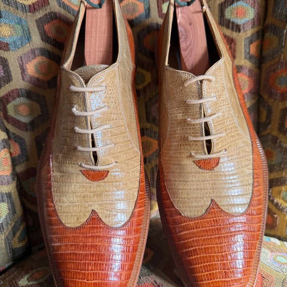 David Eden Teju lizard "TWIST" spectators men's 9 caramel/bone + box, bag, trees - Picture 3 of 14